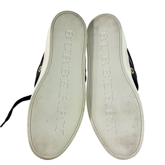 BURBERRY Black & Burgundy Leather Snake Print Buckle Women's Sneakers 38.5-8.5US - Picture 12 of 12